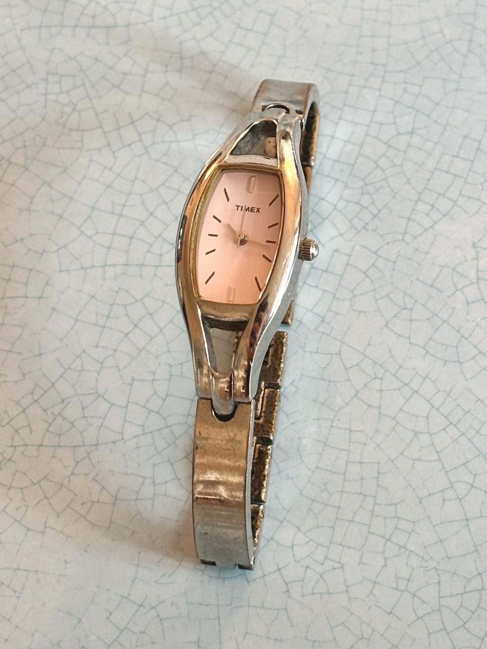 Pink Timex Silver-Tone Bangle Watch -Vintage